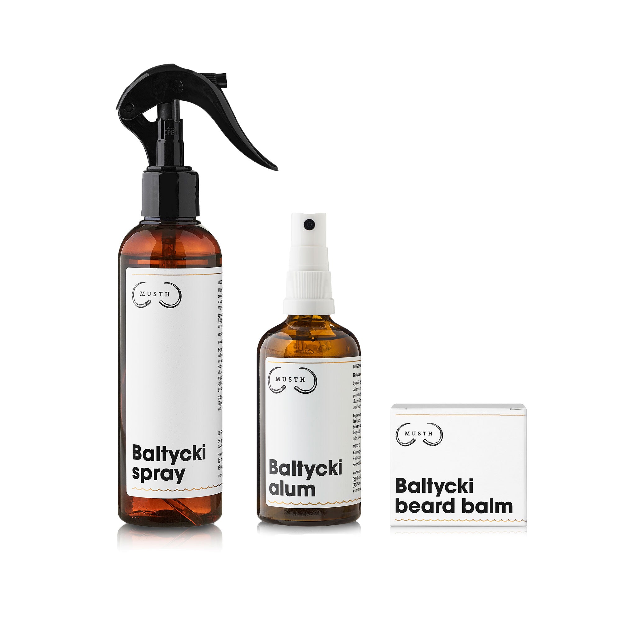 Butelka Baltyckiego Sprayu, Butelka Baltyckiego Alumy i kartonik Baltyckiego Balsamu do Brody
